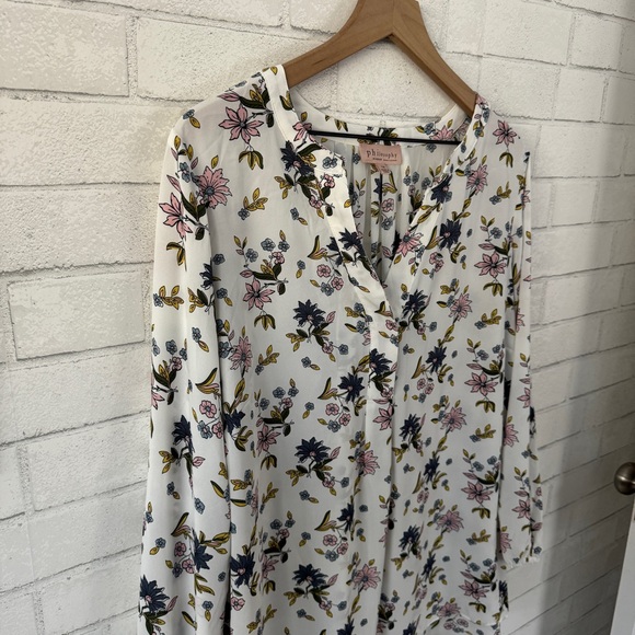 PHILOSOPHY Woman White Flowered Split Neck Blouse - Picture 3 of 9